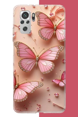Redmi Note 10 / 10S Uyumlu Pembe Renkli Kelebek Baskılı Silikon Kılıf