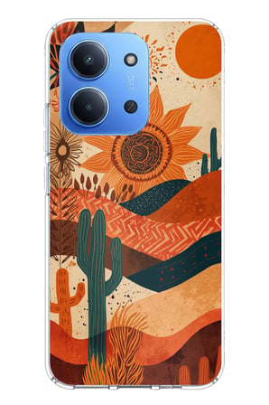 Redmi 15C Uyumlu Etnik Güneş ve Mandala Figürlü Toprak Tonları Baskılı Silikon Kılıf