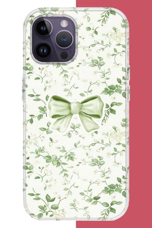 iPhone 14 PRO Uyumlu yeşil fiyonk pattern Baskılı Silikon Kılıf