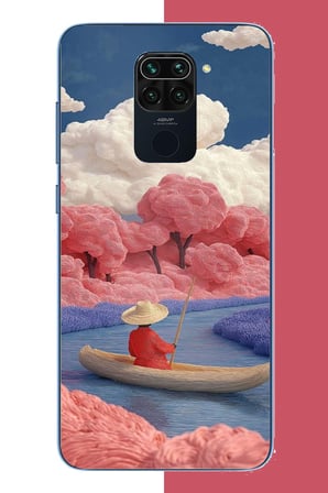 Redmi Note 9 Uyumlu kayık ve pembe ağaç Baskılı Silikon Kılıf