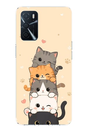Oppo A16 Uyumlu Sevimli Kedicikler ve Patiler Baskılı Silikon Kılıf