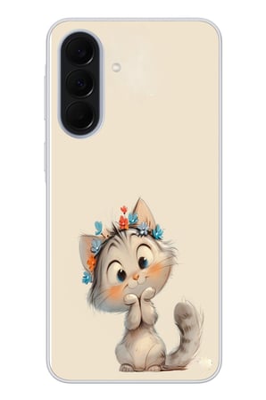 Samsung Galaxy A37 Uyumlu Sevimli Çiçekli Kedi Baskılı Silikon Kılıf
