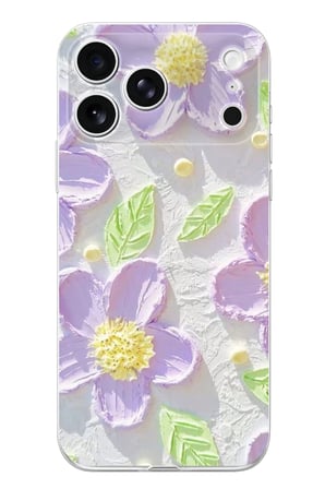 İphone 17 PRO Uyumlu Mor Papatyalar Sulu Boya Baskılı Silikon Kılıf