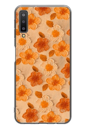 Samsung Galaxy A7 2018 Uyumlu Turuncu Papatyalar Baskılı Silikon Kılıf