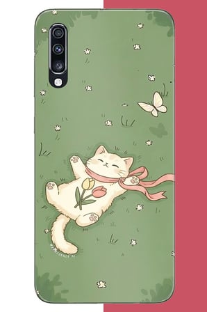 Samsung Galaxy A70 Uyumlu fularlı kedi Baskılı Silikon Kılıf