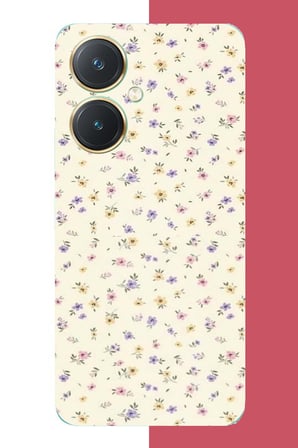 Vivo Y27 Uyumlu sarı lila çiçek Baskılı Silikon Kılıf