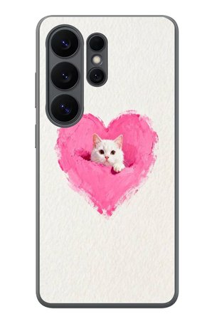 Samsung Galaxy S26 Ultra Uyumlu Pembe Kalpli Kedi Baskılı Silikon Kılıf