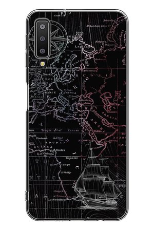 Samsung Galaxy A7 2018 Uyumlu Denizci Dünya Haritası Baskılı Silikon Kılıf