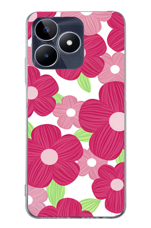 Realme C53 Uyumlu Pembe Çiçek Desenli Baskılı Silikon Kılıf