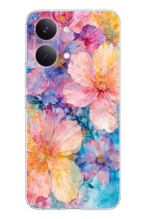 POCO X8 PRO MAX Uyumlu Renkli Çiçekler Sulu Boya Baskılı Silikon Kılıf