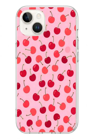 İphone 13/14 Uyumlu Pembe Kirazlar Baskılı Silikon Kılıf