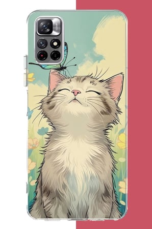 Redmi 10 Uyumlu Kelebekli Kedi Baskılı Silikon Kılıf