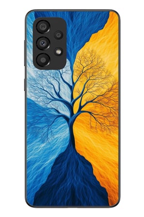 Samsung Galaxy A33 Uyumlu Sarı Mavi Ağaç Baskılı Silikon Kılıf