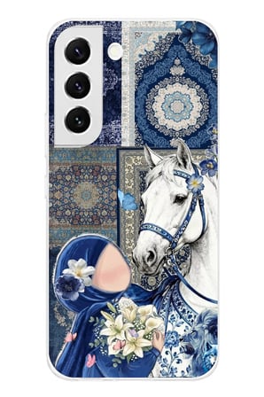 Samsung Galaxy S22 Uyumlu Geleneksel Motifli Beyaz At Baskılı Silikon Kılıf