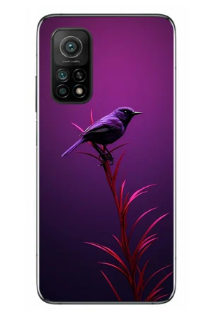 Xiaomi Mi 10 T Uyumlu Mor Kuş Dalda Baskılı Silikon Kılıf