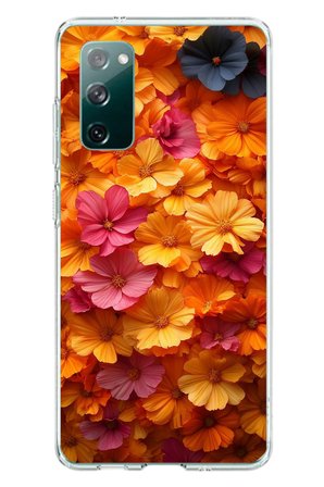 Samsung Galaxy S20 FE Uyumlu Sarı Pembe Çiçekler Baskılı Silikon Kılıf
