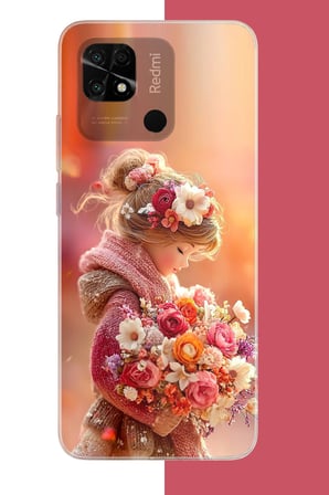 Redmi 10C - POCO C40 Uyumlu Çiçek Demetli Küçük Kız Baskılı Silikon Kılıf