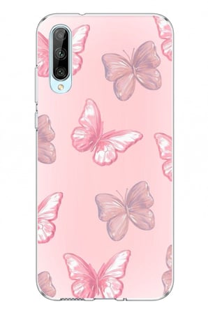 Huawei P Smart S Uyumlu Pembe Kelebekler Baskılı Silikon Kılıf