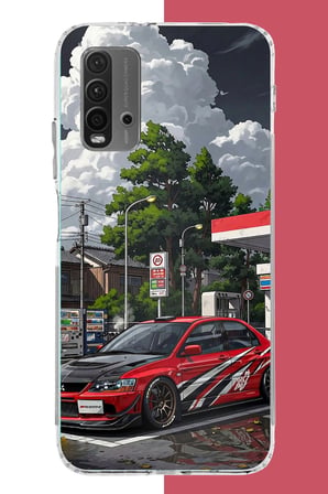 Redmi 9T-POCO M3 Uyumlu Bulutların Altında Spor Otomobil Baskılı Silikon Kılıf