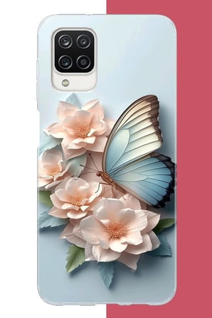 Samsung Galaxy A12-M12 Uyumlu mavi kanatlı kelebek Baskılı Silikon Kılıf