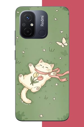 Redmi 12C Uyumlu fularlı kedi Baskılı Silikon Kılıf