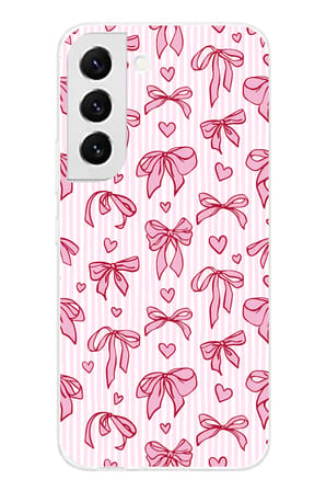 Samsung Galaxy S22 Uyumlu Pembe Fiyonk ve Kalp Desenli Baskılı Silikon Kılıf