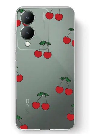 Vivo Y17s Uyumlu Kirazlar Tasarımlı Baskılı Silikon Kılıf