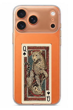 iPhone 17 PRO MAX Uyumlu İskambil Kağıdı Tasarımlı Leopar Portre Baskılı Silikon Kılıf