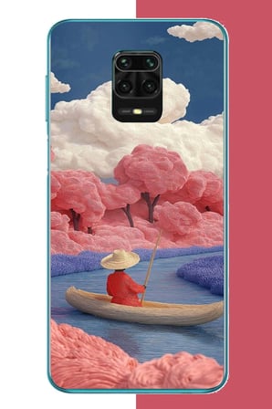 Redmi Note 9 PRO-9S Uyumlu kayık ve pembe ağaç Baskılı Silikon Kılıf