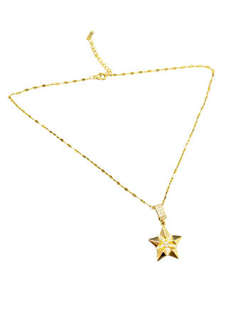 Altın Renk Parlak ve Şık Taşlı 316L Çelik VIP Model Yıldız Kadın Kolye - Göz Alıcı Şık Tasarım