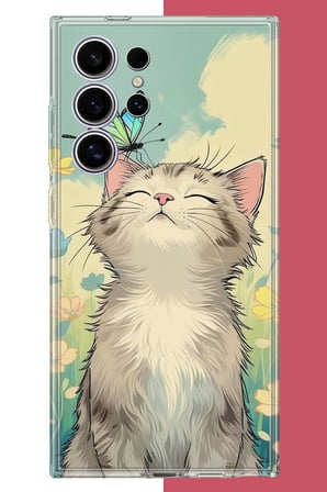 Samsung Galaxy S24 ULTRA Uyumlu Kelebekli Kedi Baskılı Silikon Kılıf
