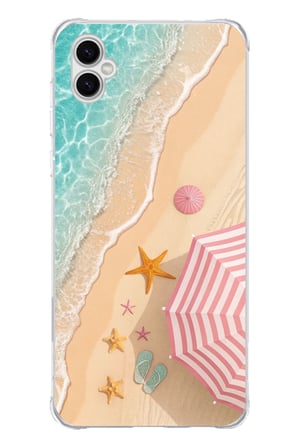 Samsung Galaxy A04 Uyumlu Pembe Şemsiyeli Sahil Baskılı Silikon Kılıf