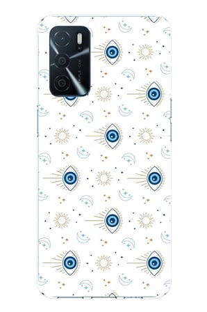 Oppo A16 Uyumlu Nazar Boncuğu Güneş ve Hilal Baskılı Silikon Kılıf
