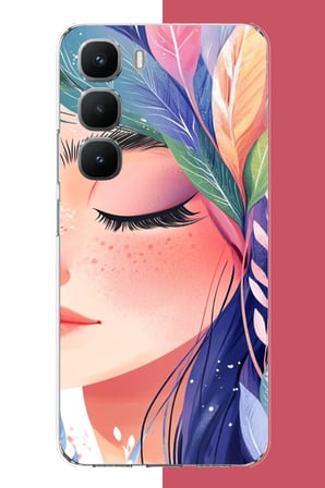 Infinix Hot 60 Pro Uyumlu renkli yaprak saçlı kız.jpeg Baskılı Silikon Kılıf