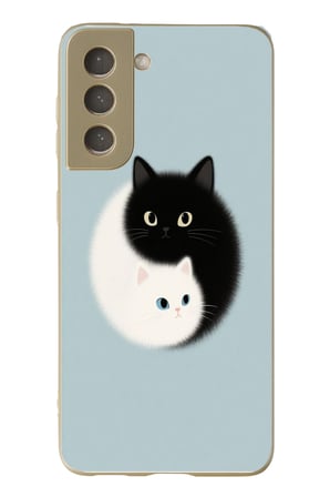 Samsung Galaxy S21 FE Uyumlu Yin Yang Kediler Baskılı Silikon Kılıf