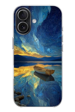 iPhone 17 Uyumlu Yıldızlı Gece ve Kayık Manzaralı Baskılı Silikon Kılıf