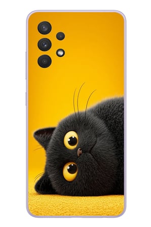 Samsung Galaxy A32 Uyumlu Yan Bakan Siyah Kedi Baskılı Silikon Kılıf