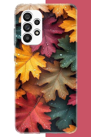Samsung Galaxy A23 Uyumlu Sonbahar Yaprakları ve Çiy Baskılı Silikon Kılıf