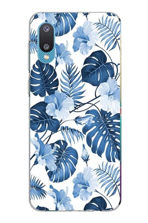 Samsung Galaxy A02 Uyumlu Mavi Yaprak ve Çiçek Desenli Baskılı Silikon Kılıf