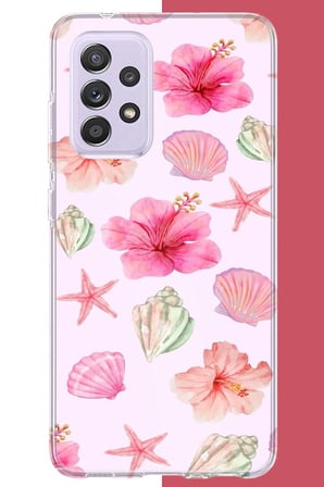 Samsung Galaxy A72 Uyumlu pembe çiçek Baskılı Silikon Kılıf
