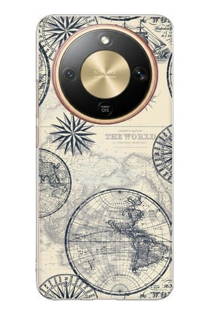 Honor Magic 8 Lite Uyumlu Vintage Dünya Haritası ve Pusula Baskılı Silikon Kılıf