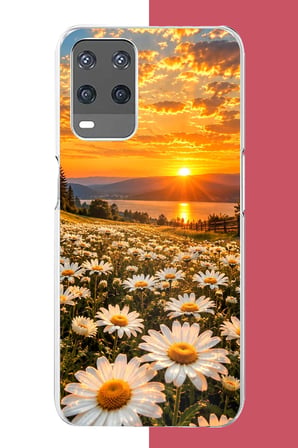 OPPO A54 Uyumlu Papatya Tarlasında Gün Batımı Baskılı Silikon Kılıf