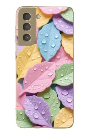 Samsung Galaxy S21 FE Uyumlu Pastel Damlalıklı Yapraklar Baskılı Silikon Kılıf