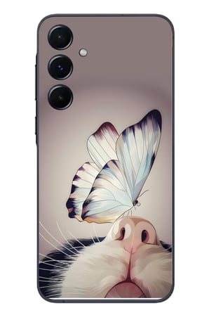 Samsung Galaxy A55 Uyumlu Kelebekli Kedi Baskılı Silikon Kılıf