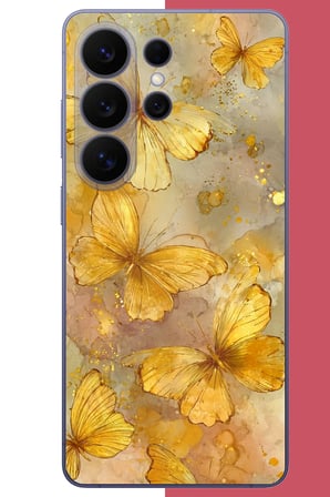 Samsung Galaxy S26 Ultra Uyumlu Altın Kelebekler Baskılı Silikon Kılıf