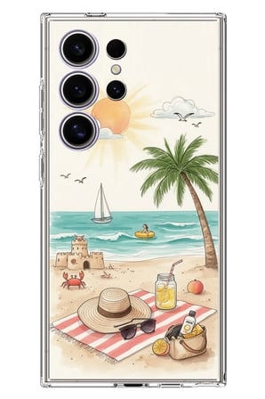 Samsung Galaxy S24 ULTRA Uyumlu Sulu Boya Sahil ve Deniz Manzaralı Baskılı Silikon Kılıf
