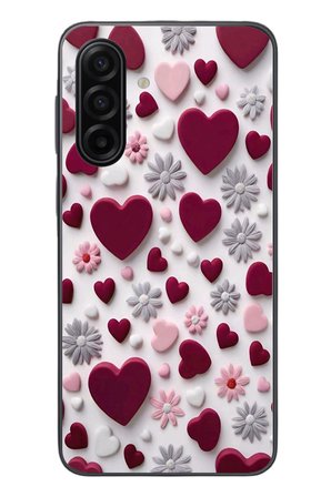 Samsung Galaxy A17 Uyumlu Kırmızı ve Pembe Kalpler Baskılı Silikon Kılıf
