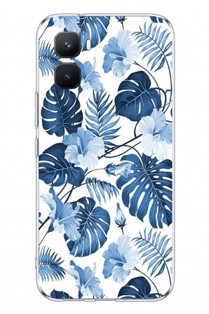 İnfinix GT 50 Pro Uyumlu Mavi Yaprak ve Çiçek Desenli Baskılı Silikon Kılıf
