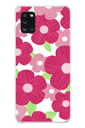 Samsung Galaxy A31 Uyumlu Pembe Çiçek Desenli Baskılı Silikon Kılıf