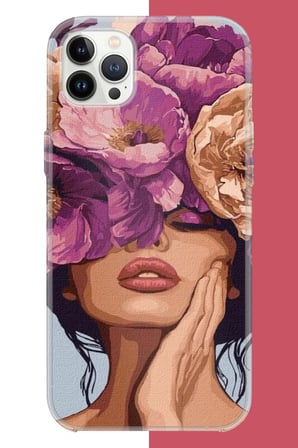iPhone 12 PRO MAX Uyumlu mor çiçekli kadın Baskılı Silikon Kılıf